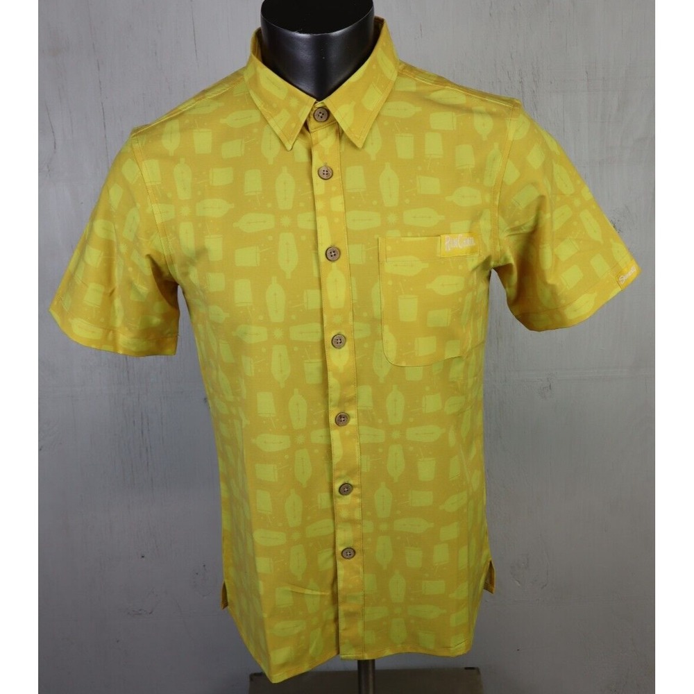 Shinesty Shirt Mens M Rum Chata Yellow Button Up Liqueur Liquor Short Sleeve